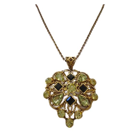 Vintage Open Work Emerald Green and Peridot Crystal Pendant Necklace - Picture 8 of 8